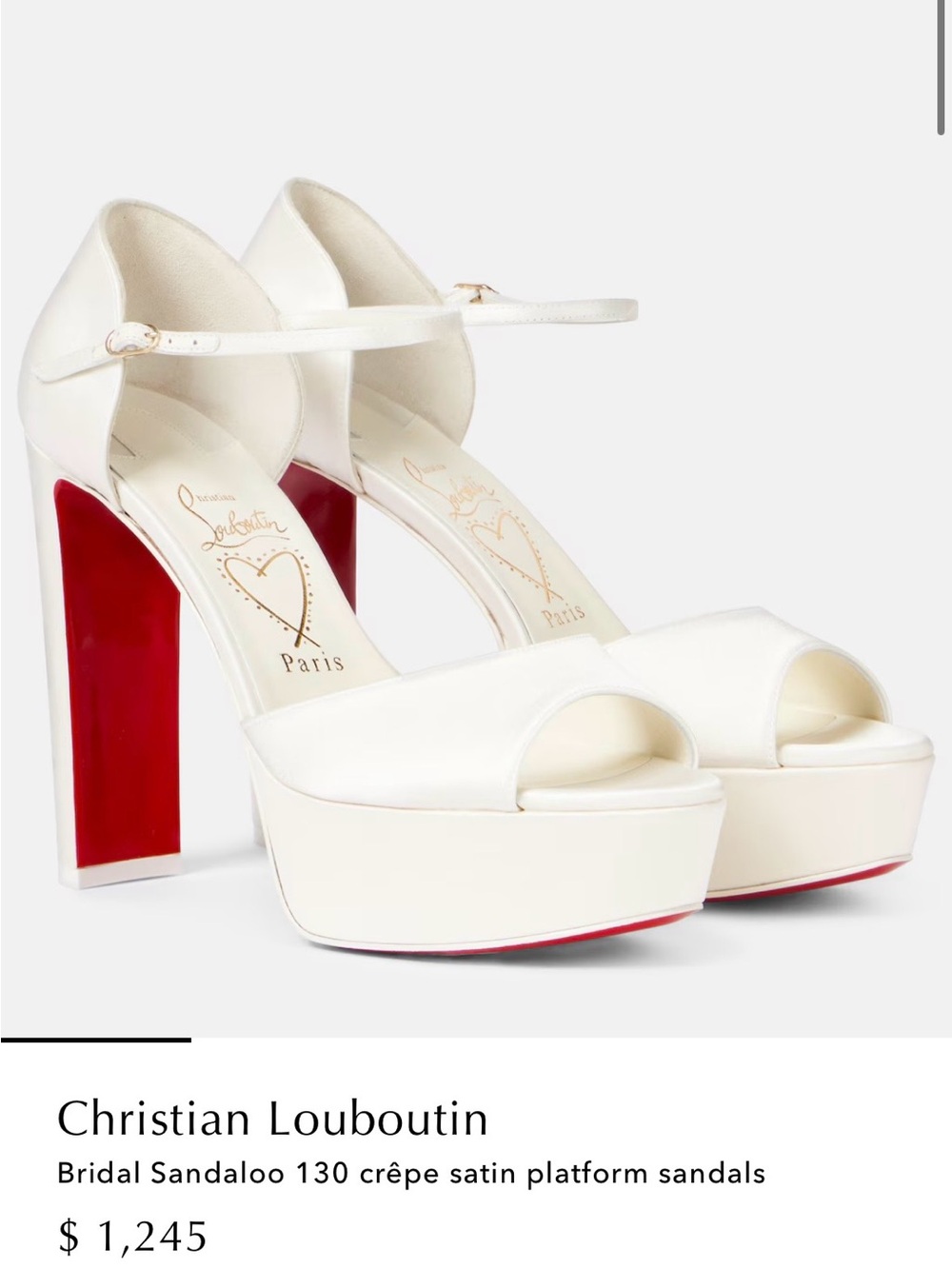 Christian Louboutin White Satin Platform Heels with Red Soles
